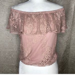American Eagle Pink Lace Off The Shoulder Top Sz S